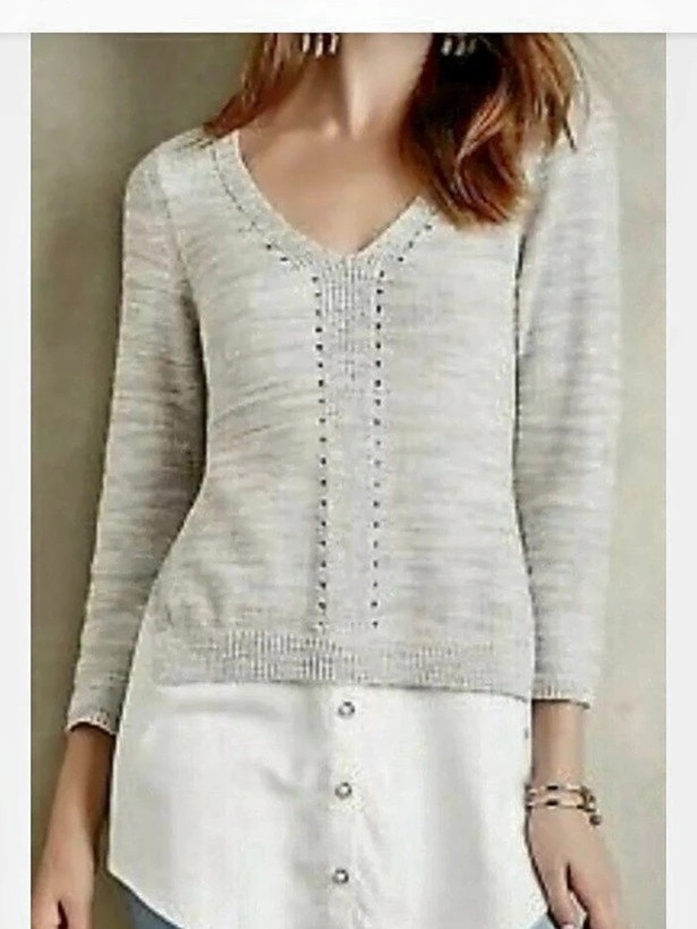 Anthropologie Moth Aselin Layered Pullover Gray/White Medium